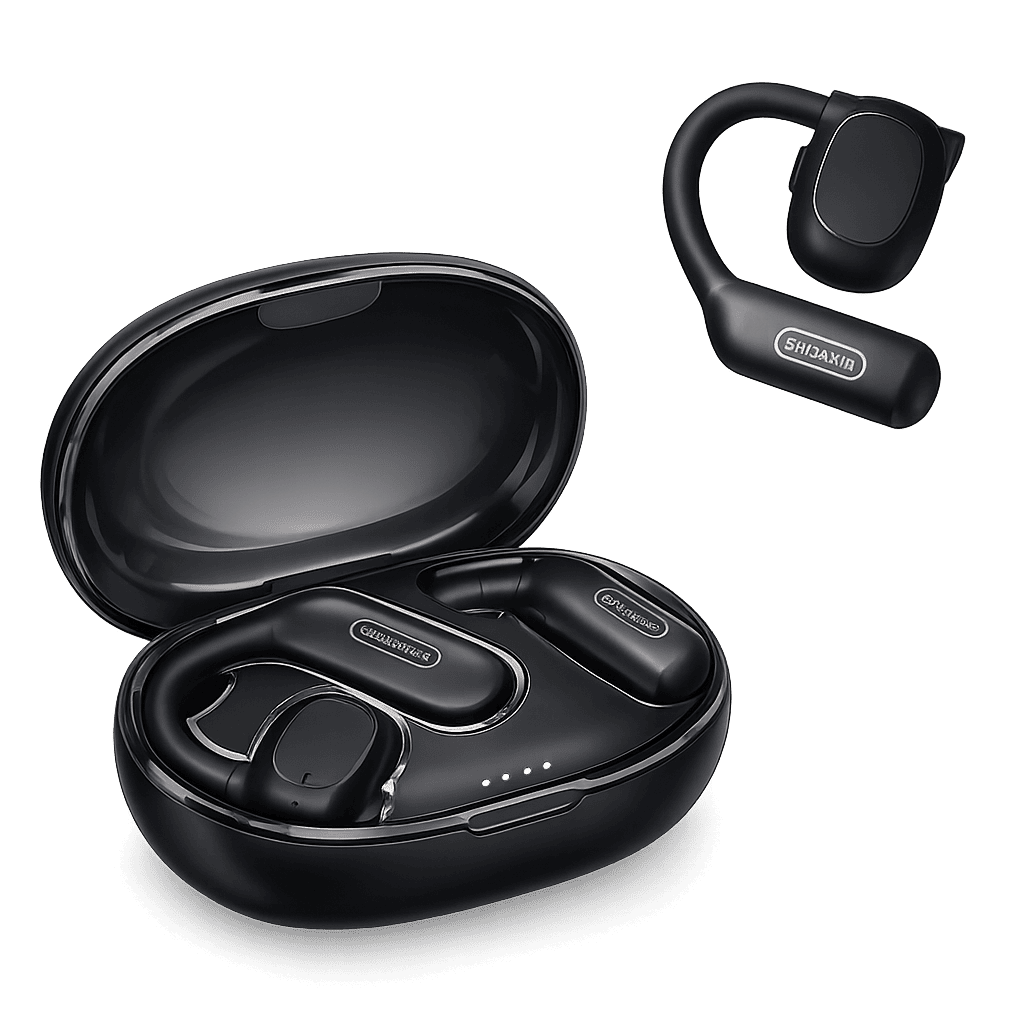 Black SHUAXIN X55 OWS open-ear Bluetooth earbuds with 800mAh charging case