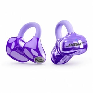 Purple Ultra 390 open-ear wireless earbuds with secure ear hooks