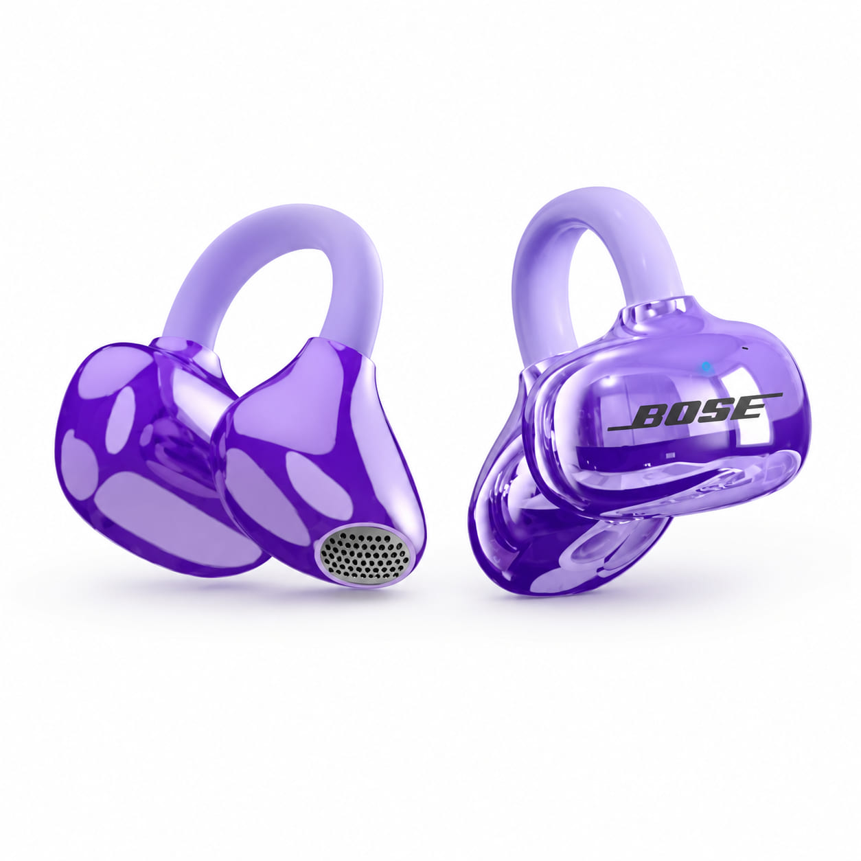 Purple Ultra 390 open-ear wireless earbuds with secure ear hooks