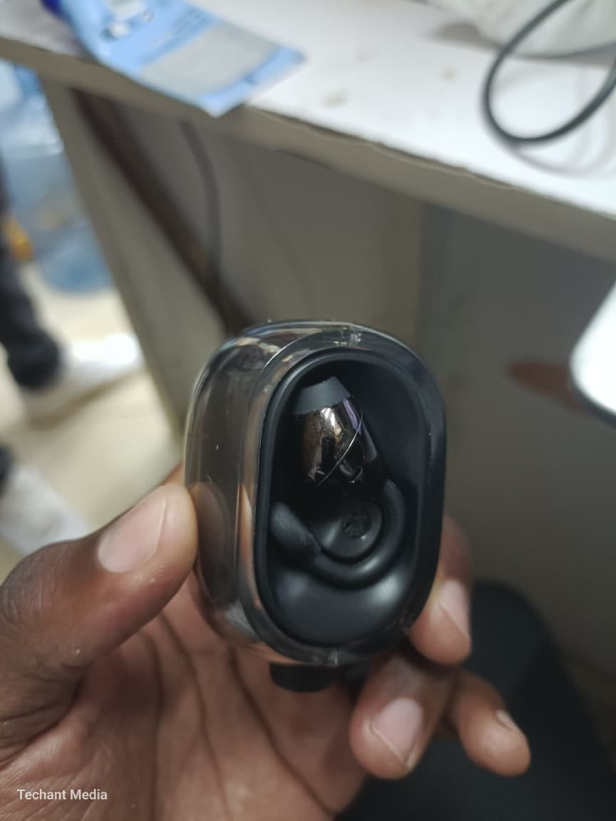 Gold JM47 open-ear sport wireless earphones with transparent charging case